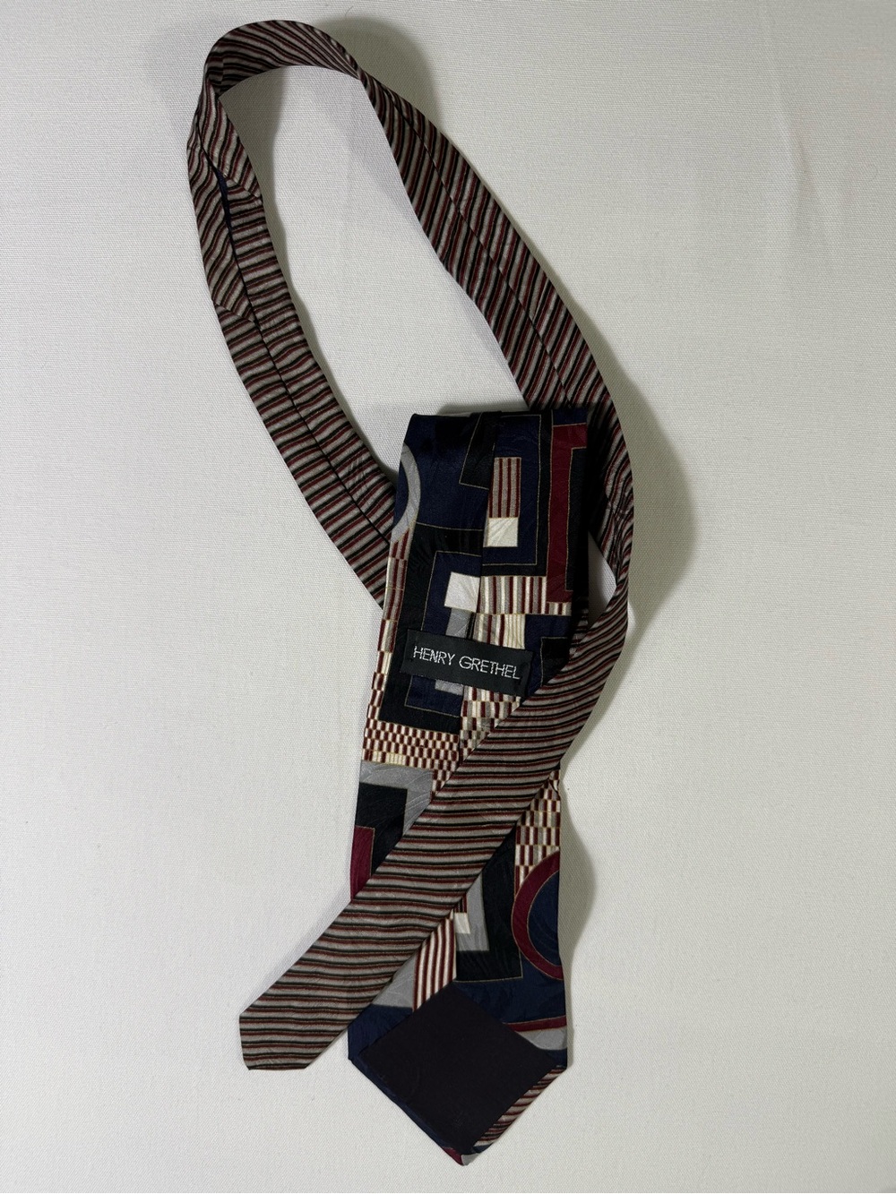 Henry Grethel Men's Patterned Tie in Navy, Burgundy & Brown